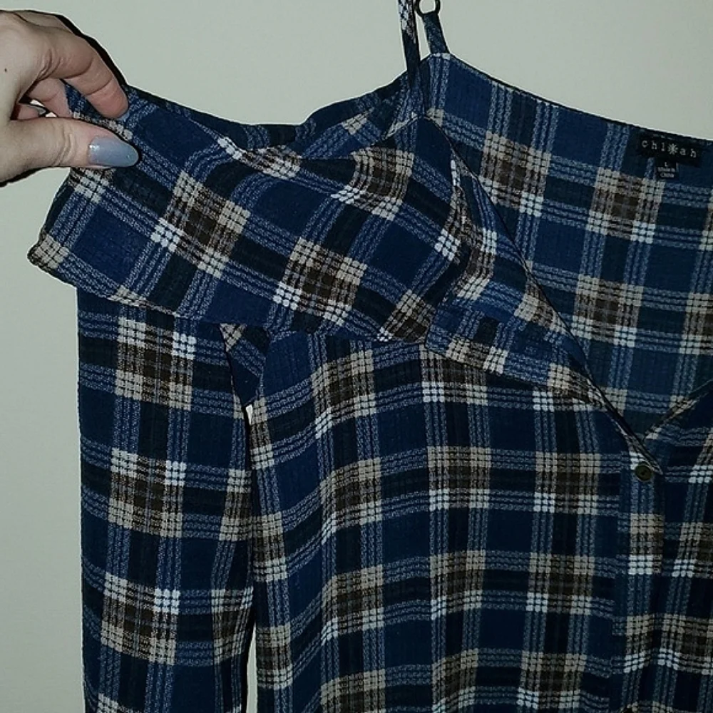 Plaid Off Shoulder Duster - Picture 2 of 6